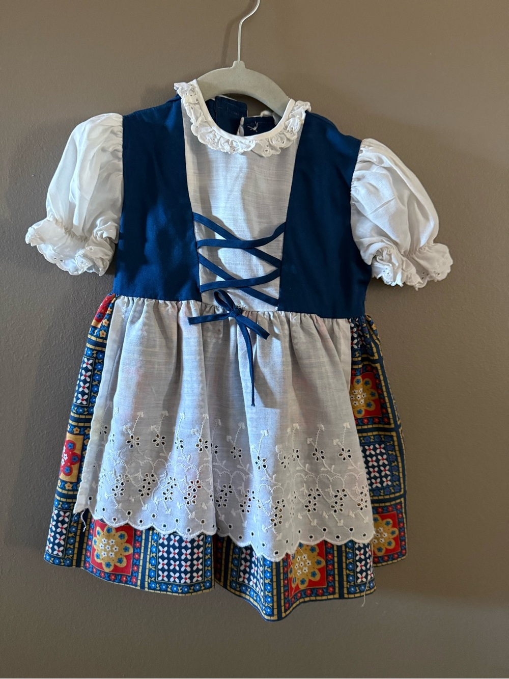 Blue and White Girls' Traditional Peasant Costume Dress